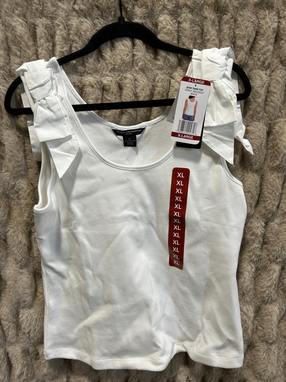 French Connection White Tie-Shoulder Rib Tank